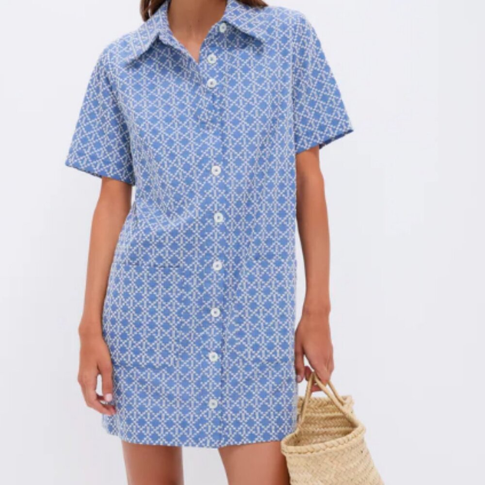 TUCKERNUCK-Pomander Place Blue Denim Embroidered Lacie Dress, Size Medium